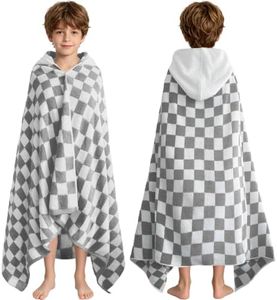 VOOVA & MOVAS Big Kids Hooded Check Wrap, 8+, 100% Cotton,Gray White Check