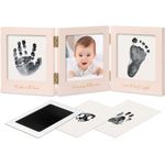 Baby Handprint and Footprint Kit for Newborns Girls & Boys - Inkless Baby Hand and Footprint Kit Maker, Baby Keepsake Picture Frame, Baby Shower New Mom Gifts, Dog Paw Print Kit (Petal Pink/Gold)