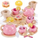 AOLEVA Wooden Afternoon Tea Set for Toddler, Children Tea Party Set with Play Food Dessert Tray Teapot Kitchen Accessories Birthday Gifts for 3 4 5 Years Old Girls Kids Boy