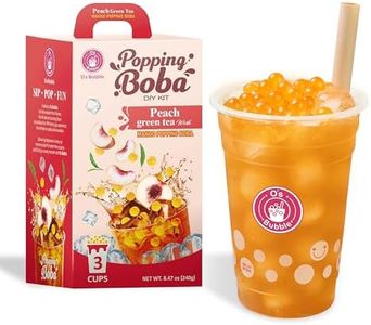 O’s Bubble Peach Green Tea – DIY Boba Kit with 3 Peach Syrup Packs & 3 Mango Popping Boba – Make Fruity Bubble Tea at Home – 3 Servings Included