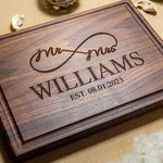 Walnut Artisan Personalized Cutting Boards, Custom Wedding, Anniversary or Housewarming Gift Idea, Wood Engraved Charcuterie Board for Couples or Newlyweds, Infinity Symbol Mr. & Mrs. Design 039