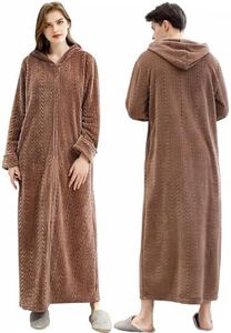 Oksun Womens Fleece Warm Robe,Cozy Fluffy Long Bathrobe,Plush Night Dressing Robes for Women, Hood-brown, Large