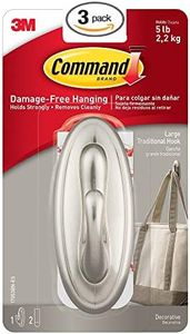 Command Traditional Plastic Hook, Large, Brushed Nickel, 1-Hook (17053BN-ES)