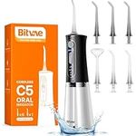 Bitvae Water Flosser for Teeth Cordless, 3 Modes & 5 Intensities Water Flossers, Oral Irrigator with 6 Jet Tips, Dental Flosser Water Jet Waterproof Available in Shower, USB Rechargeable