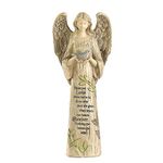 Resin Religious Garden Statue Standing Angel with Bird Statuary for Outdoor Decor, Polyresin, Antique Stone,10in