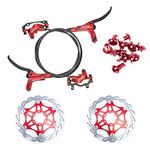 DEYING Zoom 4-Piston MTB Hydraulic Disc Brake Set/w 160mm Floating Disc Rotors Outer Routing (Red 1)