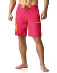 Nonwe Men's Swim Trunks Multi-Pocket Quick Dry Drawstring Board Shorts, Red, 30