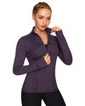 QUEENIEKE Women's Workout Running Jackets Full Zipper Slim Fit Athletic Yoga Jacket with Thumb Holes Plum Perfect 60927 S