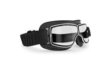 BERTONI Motorcycle Riding Goggles - Black Leather with Chromed Frame - Anticrash Ventilated Lens AF188 - Motorbike Helmets Goggles (Clear Lens)