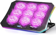 KeiBn Laptop Cooling Pad, Gaming Laptop Fan Cooling Pad with 9 Quiet Fans, RGB Laptop Cooler for 15.6-17.3 Inch, Cooling Pad for Laptop with 7 Height Stands, 2 USB Ports, Phone Stand-Purple