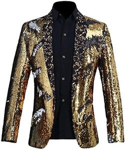 PYJTRL Men Stylish Two Color Conversion Shiny Sequins Blazer Suit Jacket (Gold + Silver, XXXL)