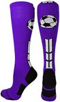 MadSportsStuff Soccer Socks with Soccer Ball Logo Over the Calf (Purple/Black/White, Small)