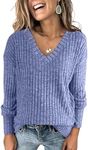 ANRABESS Long Sleeve Shirts for Women V Neck Casual Fall Tops Loose Fit Lightweight Sweaters Tunic Fashion 2024 Clothes Navy Blue X-Large