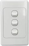 Contech CLSOL 3 Gang 2 Way Push Button Light Switch Vertical, SAA Approved, 10A 250V PVC White, Button Rotatable