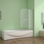 Acezanble 1000x1400mm Eletro Off White Frame Double Pivot Shower Bath Screen with Towel Rail