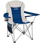 FUNDANGO Padded Camping Chair Folding Chair with Adjustable Lumbar Support High Back Cup Holder Heavy Duty Fold up Arm Chair for Outdoor Picnic Beach Garden Support up to 136KG