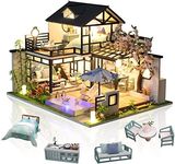 Cuteefun Miniature DIY Dolls House Kit, Wooden Doll house Kit with Furniture and Music, Handmade Crafts for Adults Birthday, Valentine's Day Father's Day(Poetic Courtyard)