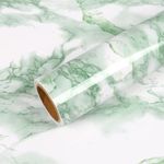 VEELIKE Glossy Green Marble Countertop Contact Paper Waterproof Kitchen Countertop Peel and Stick Marble Wallpaper for Walls Table Bathroom 15.7''x236'' Self Adhesive Countertop Vinyl Laminate Sheet