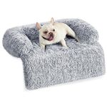 Feandrea FluffyHug Dog Sofa Bed, Dog Sofa Cover, Calming Dog Bed, M, for Small and Medium Dogs, 80 x 75 x 16 cm, Grey Ombré PGW221G01