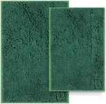 Bath Mat Sets 2 Piece Bathroom Rugs Ultra Soft Bath Rugs for Bathroom, Washable Chenille Bathroom Rugs Sets, Bathtub Mat, Ultra Absorbent Bathroom Carpet Set, Bathroom Floor Mat, Deep Green