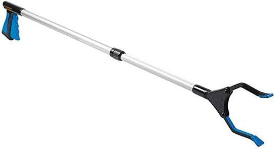 HealthSmart Adjustable Length Reacher Grabber with Rotating Jaw, Contour Grip Handle and 5.5 Inch Jaw Opening, Adjustable Length Design from 30 to 44 Inches with Locking Ring, Blue and Silver