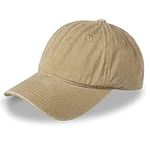 Vintage 100% Cotton Washed Baseball Cap Adjustable Size，Classic Low Profile Plain Retro Unisex Dad Hat(Khaki)