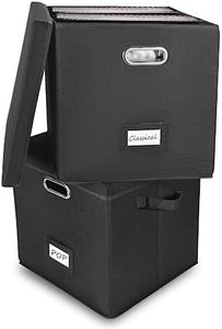 Vinyl Record Storage Box Set of 2 - Album Storage Holds 100+ Single Records, Decorative LP Storage Organizer Crate with Lid, Sturdy Moving Boxes for Vinyl, Easy to Carry and Organize Your Music Album
