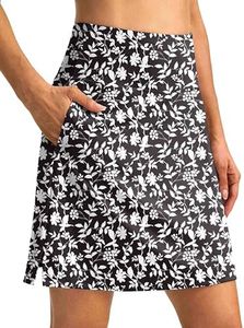 SANTINY 18" Skorts for Women 3 Pockets High Waist Long Athletic Tennis Skirt Golf Skort for Casual Summer Travel (Black Flower_XXXL)