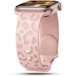 Leopard Engraved Watch Strap Compatible with Apple Watch Band 38mm 40mm 41mm 44mm 45mm 49mm Women, Cheetah Silicone Sport Strap for iWatch Band Series 9 8 7 6 5 4 3 2 1 SE Ultra/Ultra 2 Pink Sand-38