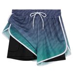 APTRO Women Swim Shorts Board Shorts with Liner Beach Surf Floral Summer Gym Shorts Mesh Blue W74 L