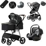 Lnhcrbs Travel Stroller,Baby Stroller 3 in 1 with Car Seat with a One-Hand Foldable Aluminium Frame, Travel Pram with Rain Cover Cup Holder Suitable for 0-4 Years (22kg)