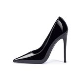 GENSHUO Women Fashion Pointed Toe High Heel Pumps Sexy Slip On Stiletto Party Shoes 12CM/4.72IN (All Black, 8)