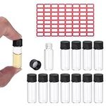 PATIKIL 2ml Clear Glass Vials, 50 Pack Sample Vials with Screw Cap Reagent Media Bottle with Labels Leak-Proof Liquid Sample Glass Vial for Lab Laboratory