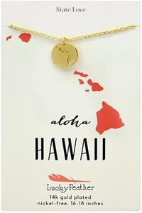 Lucky Feather Hawaii Shaped State Necklace, 14K Gold-Dipped Pendant on Adjustable 16”-18” Chain