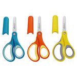 LIVINGO 3 Pack 5” Kids Scissors, Left/Right Handed Blunted Stainless Safety Toddler Preschool Child Scissors with Cover, School Classroom Craft Supplies for Teachers