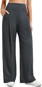 G4Free Yoga Dress Pants for Women High Waisted Wide Leg Dressy Trousers Stretch Comfy Lounge Pants with Pockets(Dark Gray,XS,30")