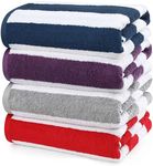 Utopia Towels Cabana Stripe Beach Towels (76 x 152 cm) - 100% Ring Spun Cotton Large Pool Towels, Soft and Quick Dry Swim Towels (Pack of 4) (Red, Navy, Grey, Plum)