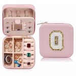 MODENGKONGJIAN Travel Jewelry Case for Women Fashion, Ring Necklace Earring Jewelry Holder Organizer Box, Small Portable Personalized Pink Jewellery Storage Box, Christmas Gifts Initial Q