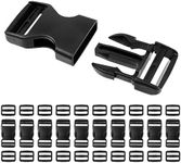 10 Set 1 inch Buckles for Straps with 20 pcs Tri-glide Slide Clip, Quick Side Release Plastic Buckle Clip, Fit 1 inch Wide Nylon Webbing Canvas Strap (Black)