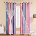 XiDi Blackout Curtains - Stars Cut Out Curtains for Bedroom Nursery Girls Kids Living Room Rainbow Drapery with Eyelet for Windows, 2 Panels W34×L63 Inch (87×160 cm) Grey Pink Purple Draperies