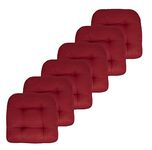 Marina Decoration Premium Thick Comfy Patio Pads Fiber Fill Tufted 19 x 19 x 4 Inch Textured Solid Cover Outdoor Indoor Chair Seat Cushions, 6 Count Pack Red Color