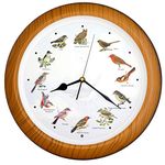 JUSTIME Lovely Collection 14-inch Plays 12 Popular North American Bird's Songs Wall Clock Mantel Clock Home Deco Multicolor(TCBD064 Wooden Grain)