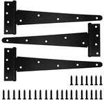 Heavy Duty T-Hinges 12 Inch (300mm), Tee Hinge for Wooden Door Gate, Black, 3 Pack, Matching Screws Included