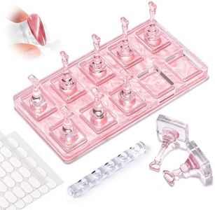 MelodySusie Nail Stand for Press Ons, Non-Magnetic Base for Practice Painting Display with Brush Holder and 100 Pcs Double-Sided Tape for Home DIY Salon Supplies, Cat Eye Friendly, Pink