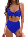 Blooming Jelly Women's High Waisted Bikini Swimsuit Tie Knot Two Piece Bathing Suits(X-Large,Bright Blue)