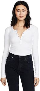 Splendid Women's Long Sleeve Thermal Henley Shirt | Cozy Pima Cotton Blend | White | Medium, White, Medium