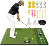 Dual Turf Golf Mat - Practice Indoor/Outdoor, 5 x 4 ft Hitting Mat with Alignment Lines, 9 Tees & Balls Accessories for Swing, Chipping, Putting