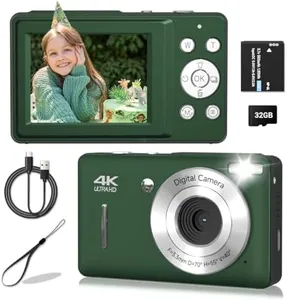 FHD 1080P Digital Camera for Kids, Vintage Digicam with 16X Zoom, Face Detect, Smile Capture, Anti Shake, Compact Point and Shoot Camera for Teens（ Green）