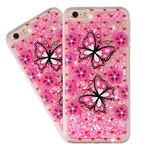 HMTECHUS iPhone 6S Case Glitter Liquid Sparkle Floating Shiny Quicksand Clear Soft TPU Silicone Shockproof Protective Bumper Thin Cover for iPhone 6 / 6S 4.7 inch Bling Pink Butterfly XY