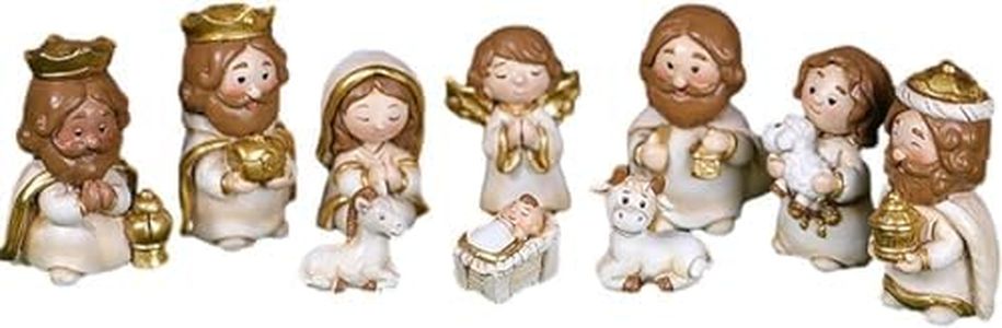 zzhugyin 10Pcs Resin Nativity Figurine Set,Christmas Nativity Scene Figurine Set Mini Nativity Tabletop Scenes Ornaments Baby Jesus Statue for Christmas Decoration, Religious Gift (White Set)